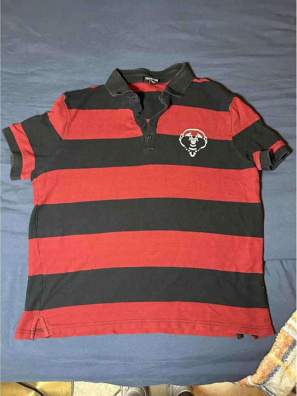 True Religion Black and Red Striped Polo Shirt Men's XL